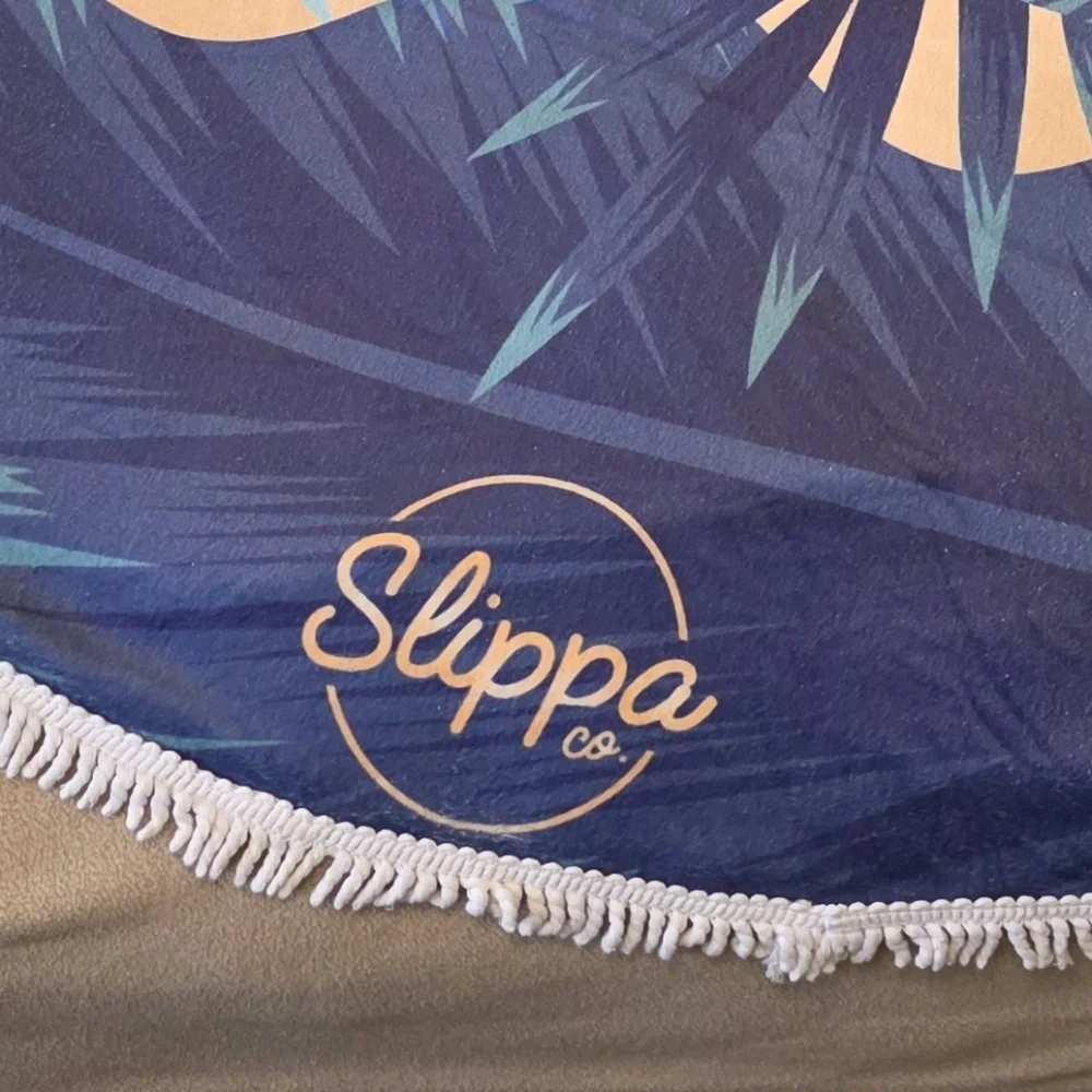 Slippa Co. Tropical Leaf Round Beach Towel - Blue and Orange
